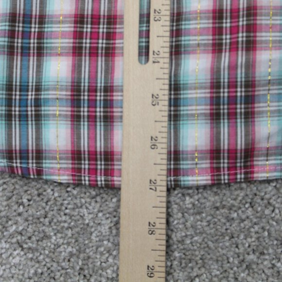 Wrancher Wrangler Pearl Snap Shirt Mens 2XL XXL  Pink/Blue w/Gold Metallic Strip - Picture 11 of 11